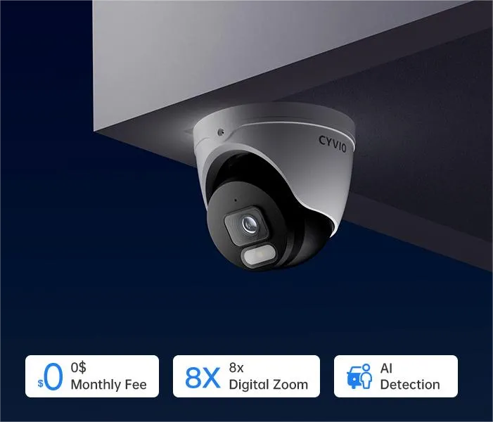 CYVIO N2834D PoE Dome Security System: 4K Smart Surveillance with No Monthly Fees