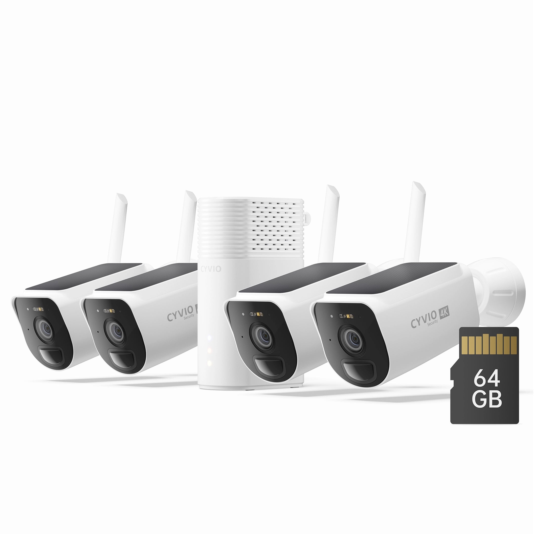 N1814 4K Super Long-Range Wi-Fi Solar Camera System 4 Pack with 64GB microSD Card